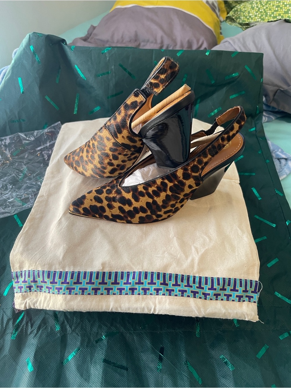 Tory Burch Leopard Print Slingback Heels in Brown and Black